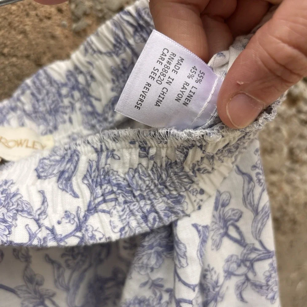 Womens Tiered Cottage Linen Maxi Skirt XL Blue Floral Prairie Garden Boho - Picture 3 of 7